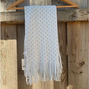 New York & Company Baby Blue/Gray or Silver Polkadot Fringe Scarf